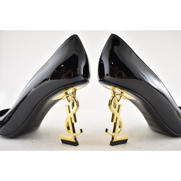 Saint Laurent Opyum 85 Black Patent Leather Gold YSL Logo Pointed Heel Pump 36 - Picture 16 of 16